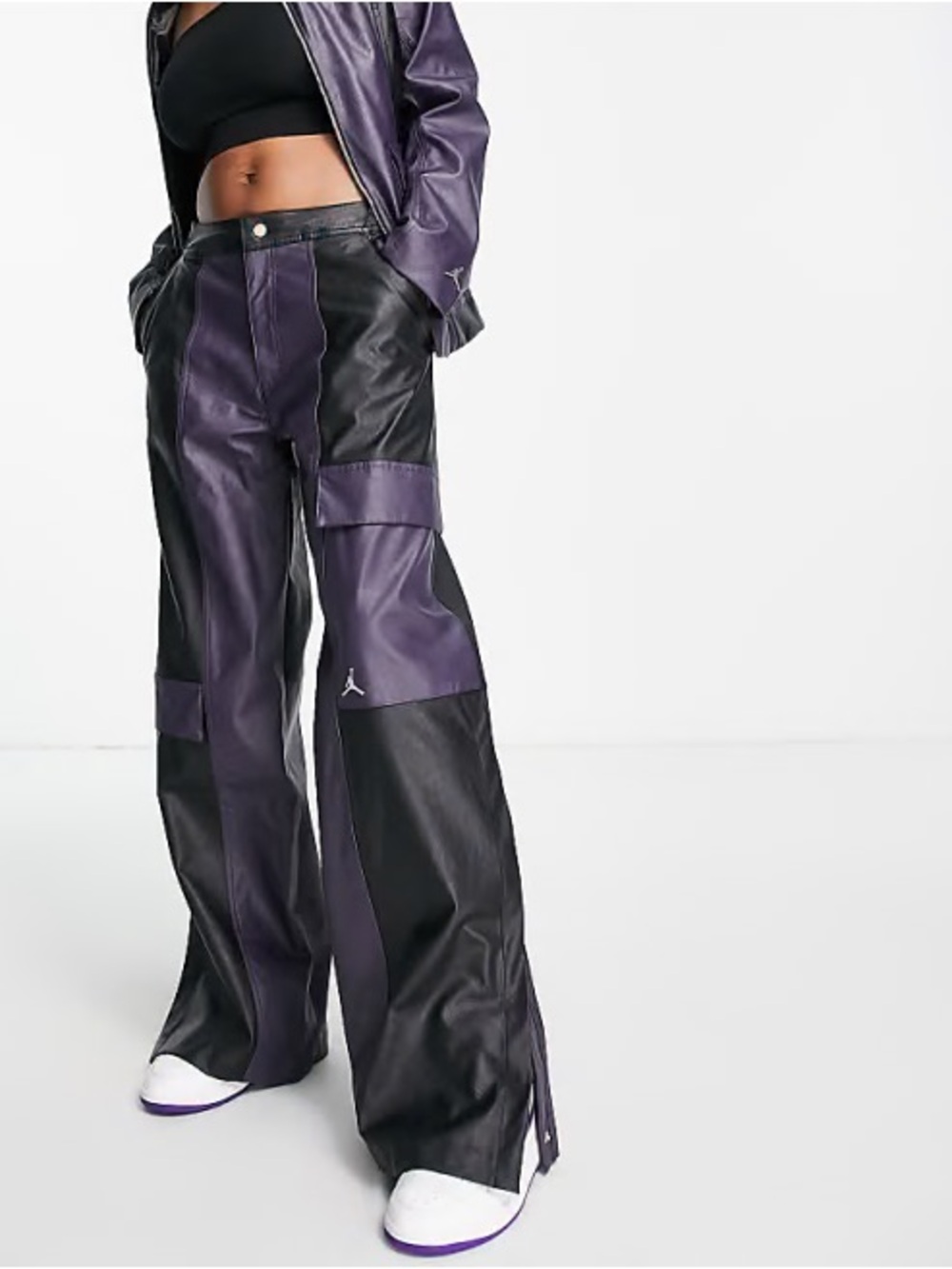 Jordan Wide-Leg Colorblock Cargo Pants in Purple and Black